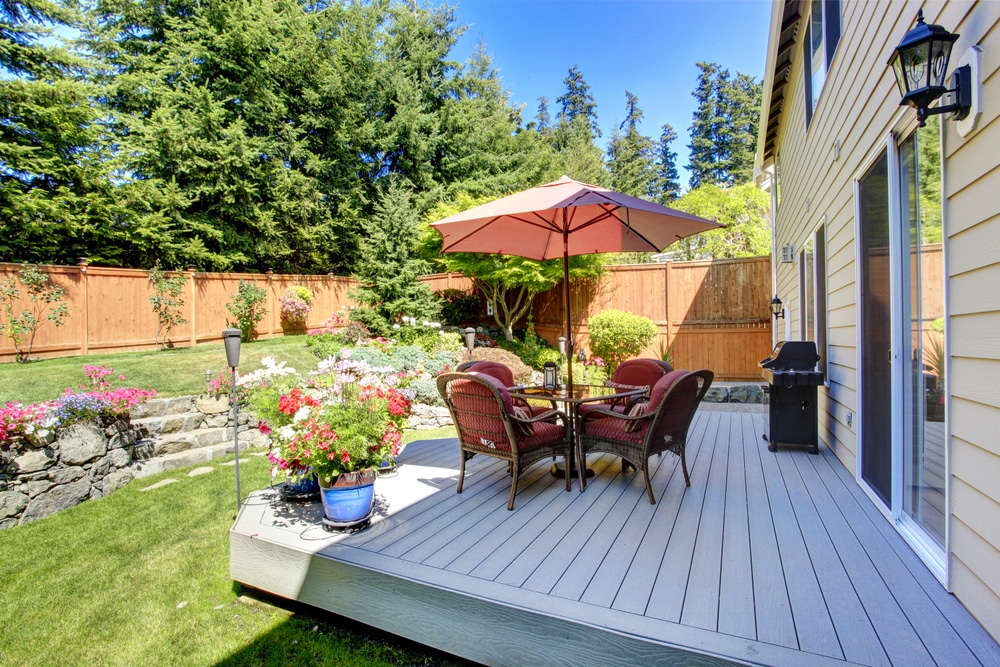 Beautiful landscaping design for backyard garden and walking deck