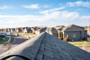 Typical residential ridge cap on a shingle roof 