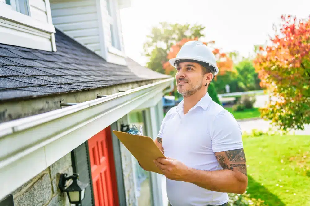 A Man inspecting house roof
