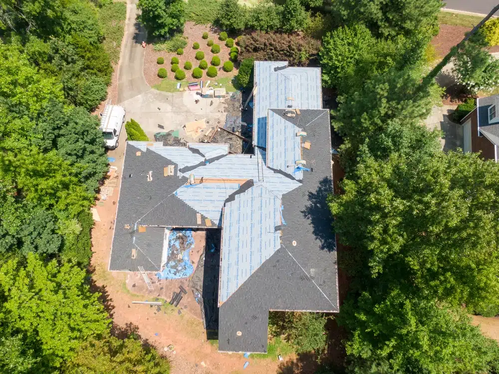 Residential roof replacement - drone view
