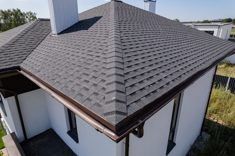 Close up view of asphalt roofing shingles