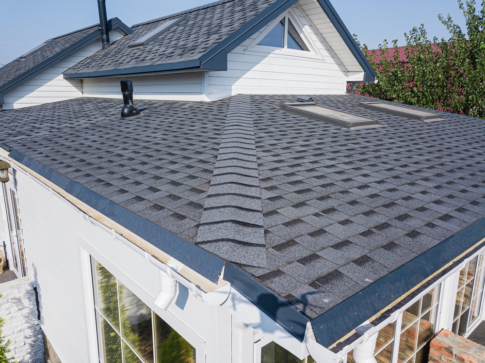 Shingles texture - close up view of asphalt roofing shingles
