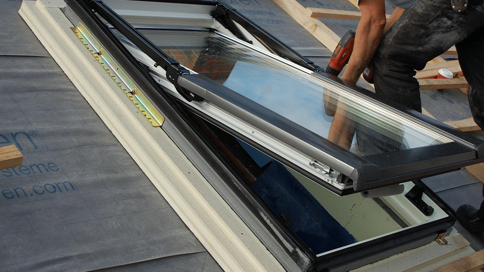 A professionally installed skylight, skylight repair allowing natural light while waterproofing for energy efficiency