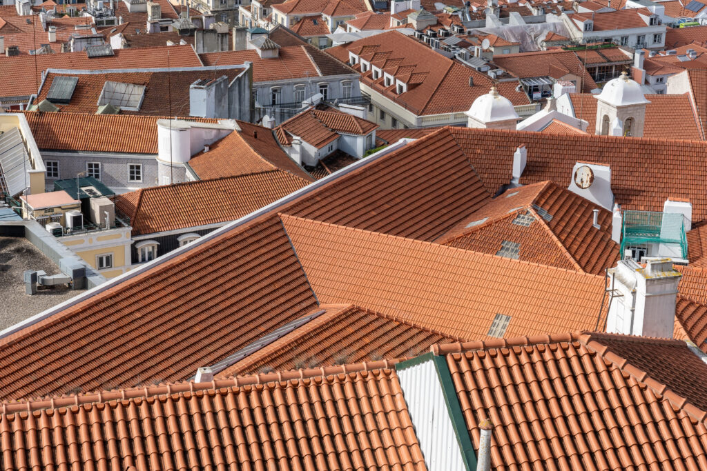 Orange roof shingles shown in the houses