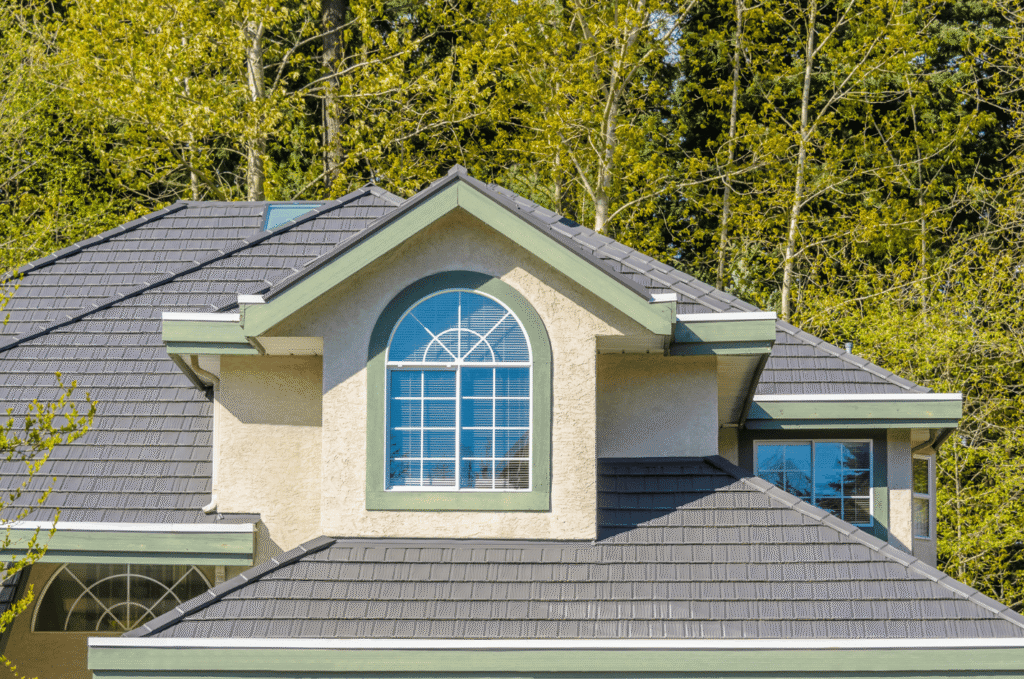 Finished home roof replacement with modern shingles, giving the house a fresh look and strong protection