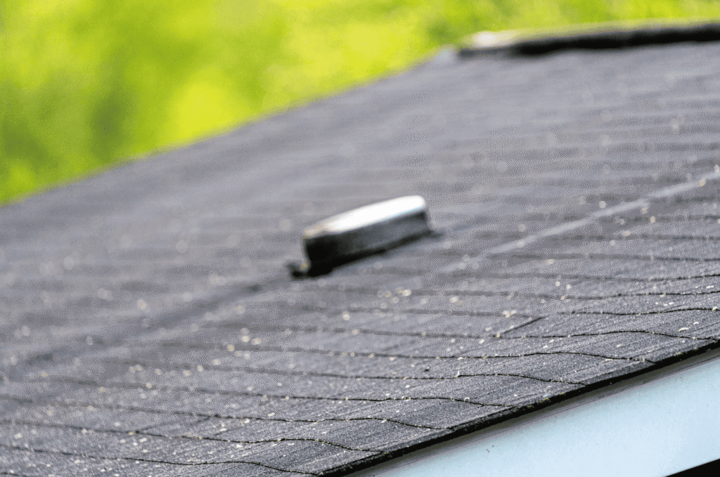 Professional roofer patching a small roof hole to stop leaks, prevent water damage, and keep a home protected year-round