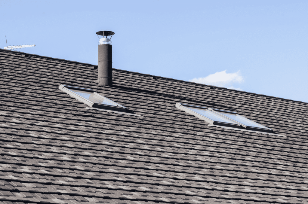 Multiple roof vents and chimneys on a Boston-style roof, showing causes of attic ventilation problems and airflow issues
