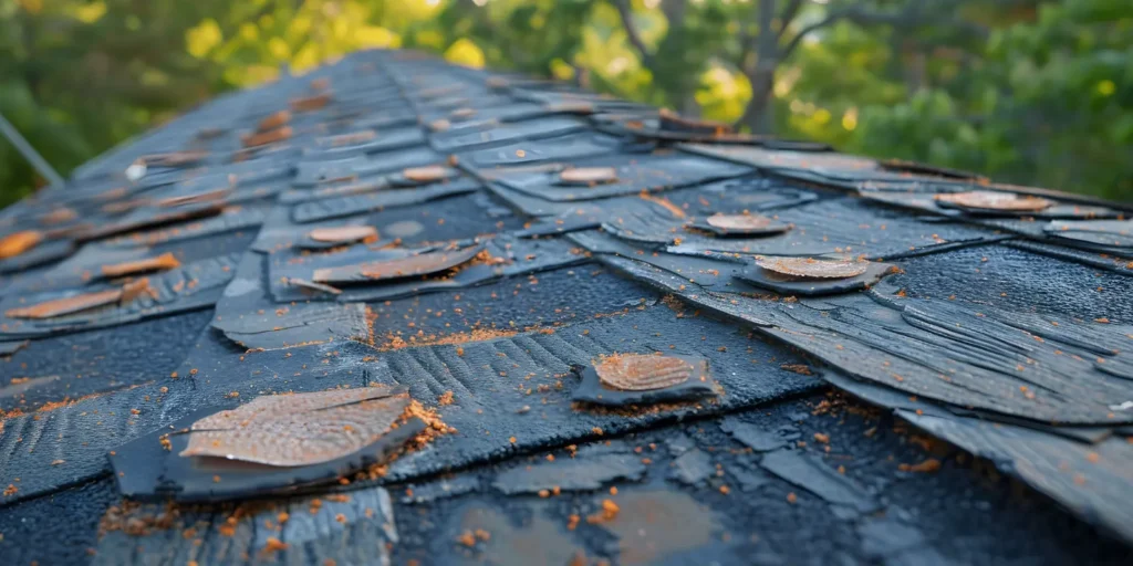 Roof rejuvenation of asphalt roof being applied evenly across worn shingles