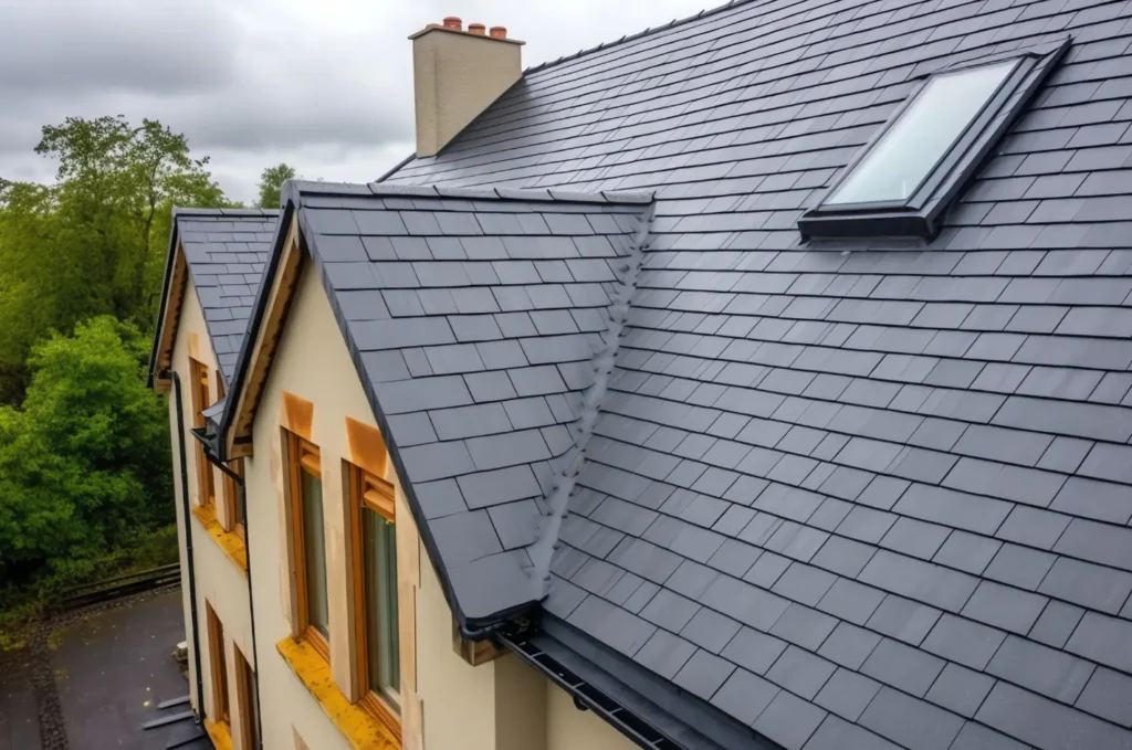 Slate roof showing dark natural tiles with a clean, textured finish