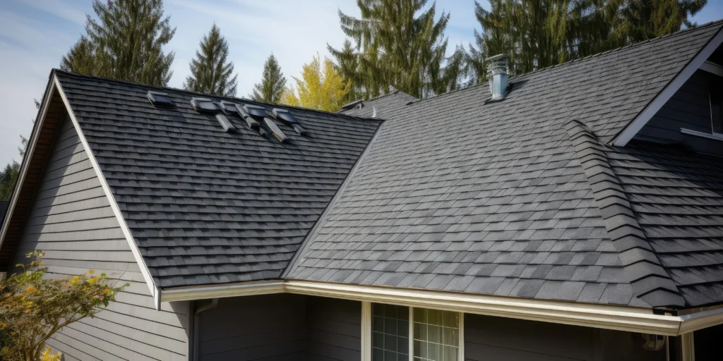 Roof flashing installed around a chimney to help prevent water from entering the roof